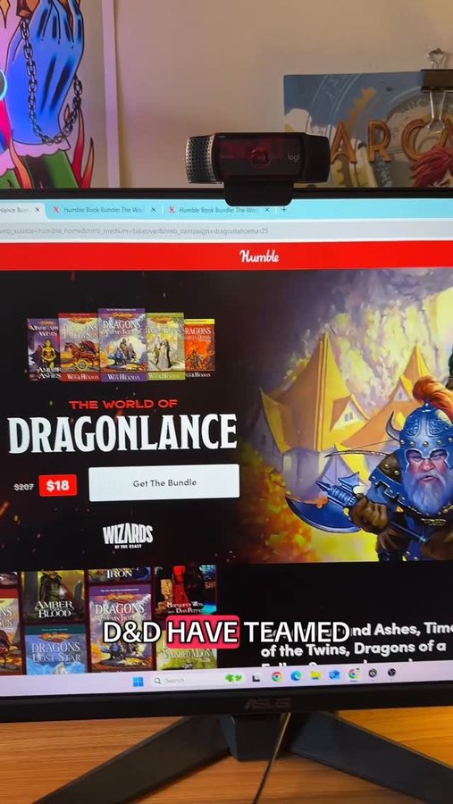 Instagram post by @dicecreamsandwich for Humble Bundle. Caption reads: Here’s how to read the entire Dragonlance novel....