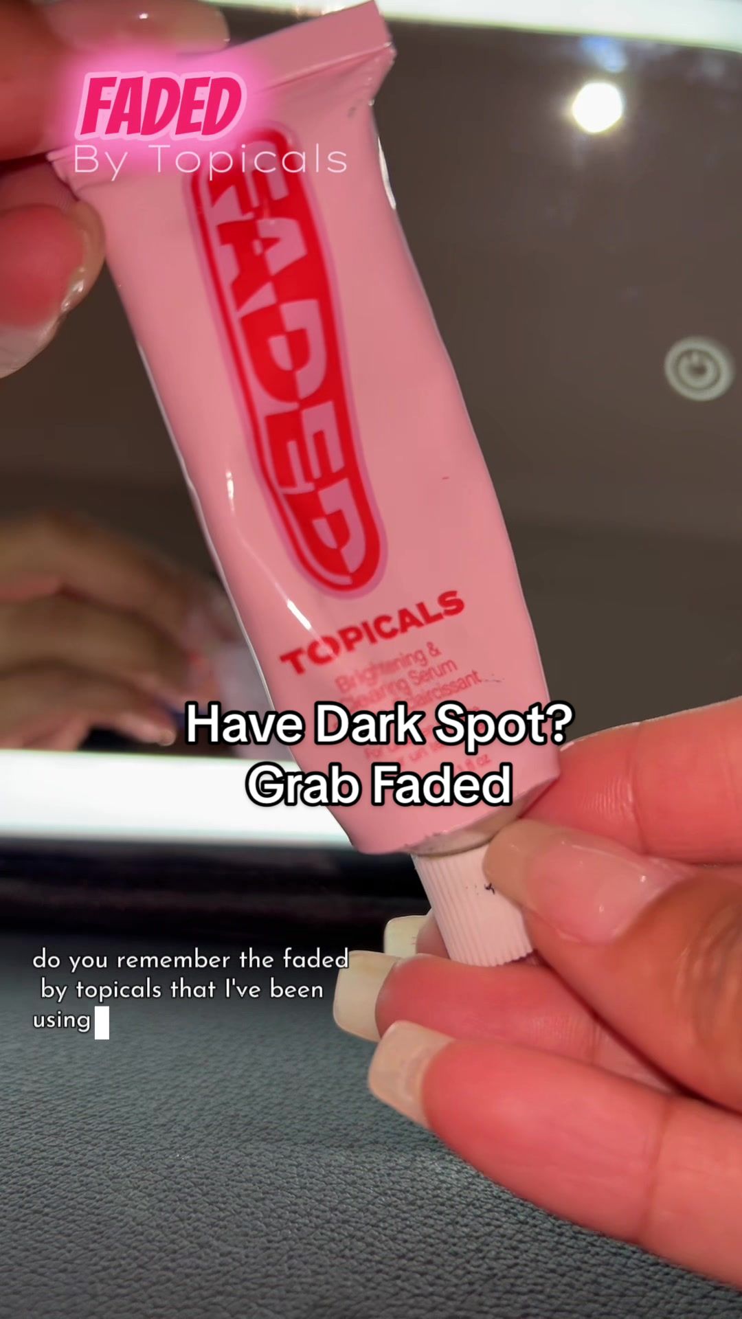 TikTok post by @carollynndesigns for TOPICALS. Caption reads: Faded by Topicals is great for hyperpigmentation....