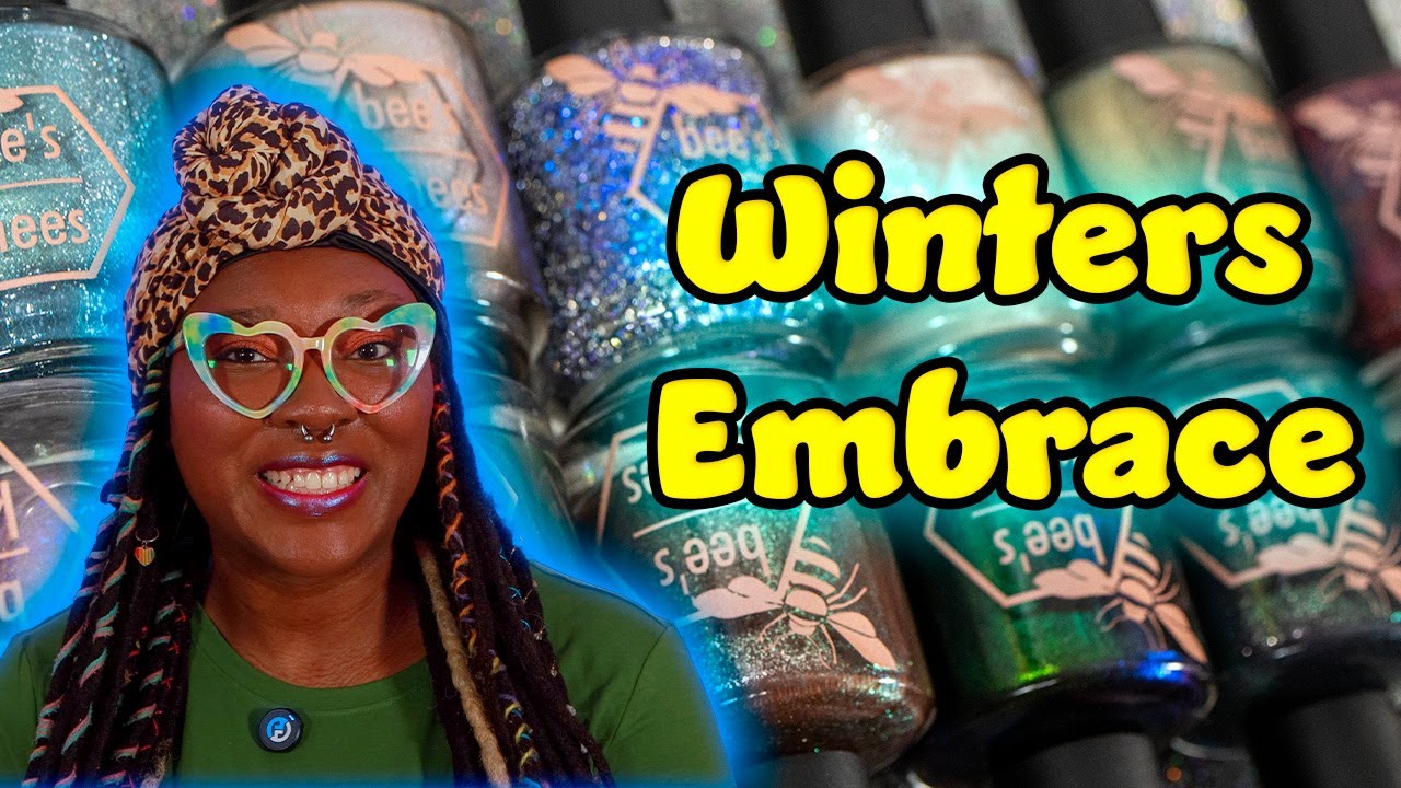 YouTube post by @NicoleLovesNails for Beyond Polish. Caption reads: Bee's Knees Lacquer Winter's Embrace Indie Nail....