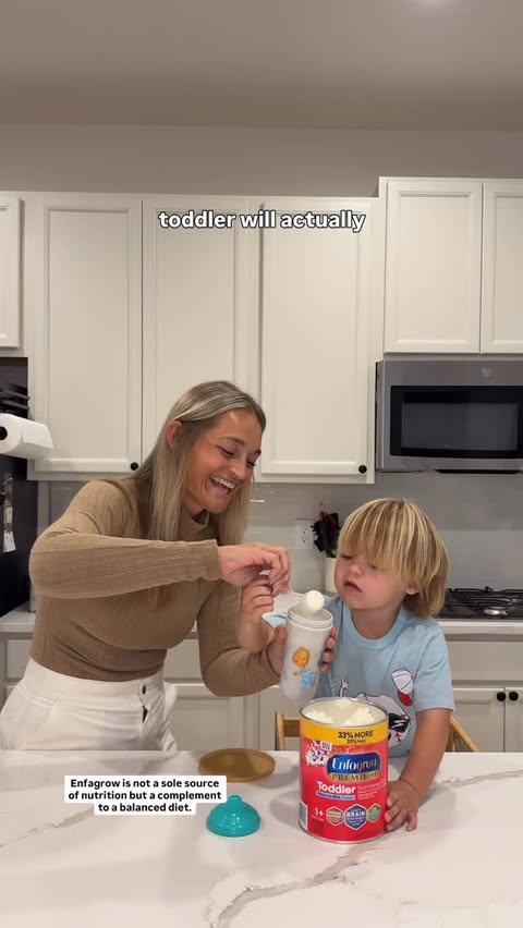 Instagram post by @brookeeewoods for Enfamil. Caption reads: [...] their brains are growing at this age 🥹....