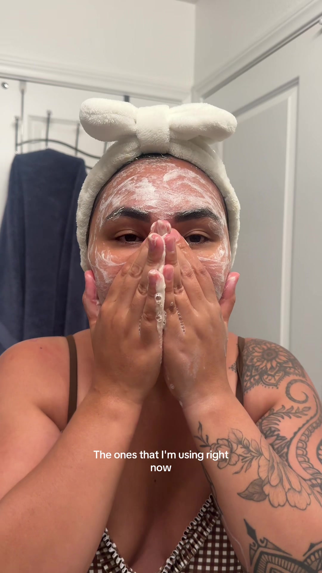 TikTok post by @aprilversola for Unifree US. Caption reads: [...] your skincare routine 😌 @SKIN1004 US....