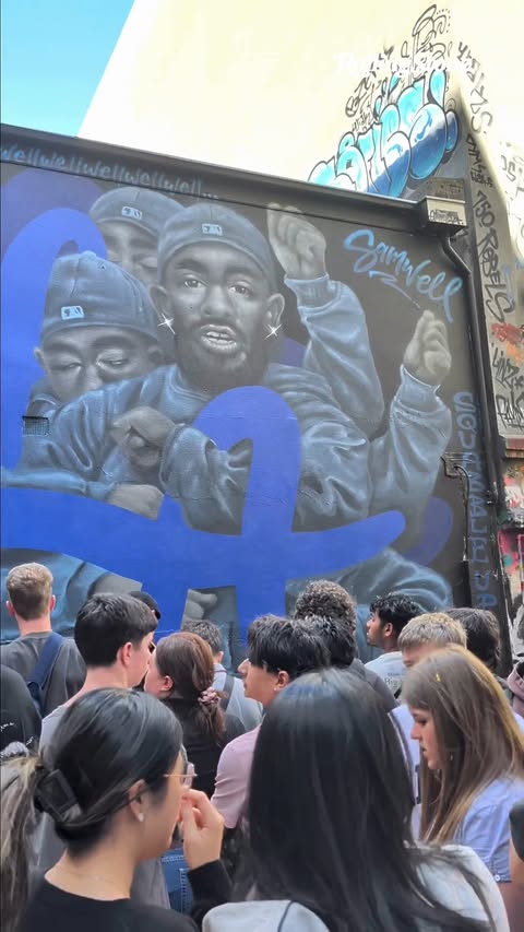 Instagram post by @samwellwellwellwellwell for Rolling Stone. Caption reads: A new @kendricklamar mural just dropped in Hosier....