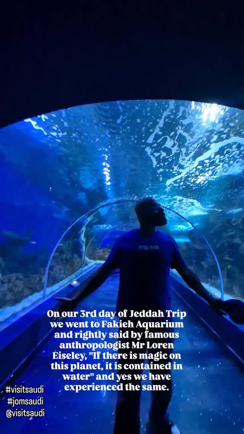 Instagram post by @thedrogbaba for Visit Saudi. Caption reads: A day full of discovery and fun, Fakeih aquarium....