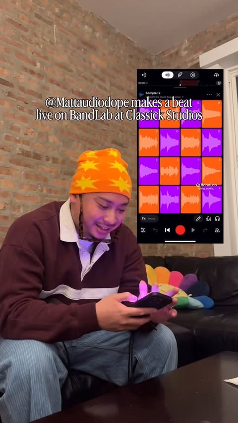 Instagram post by @mattaudiodope for BandLab. Caption reads: [...] cooks up 🔥 beat live using @bandlab at....