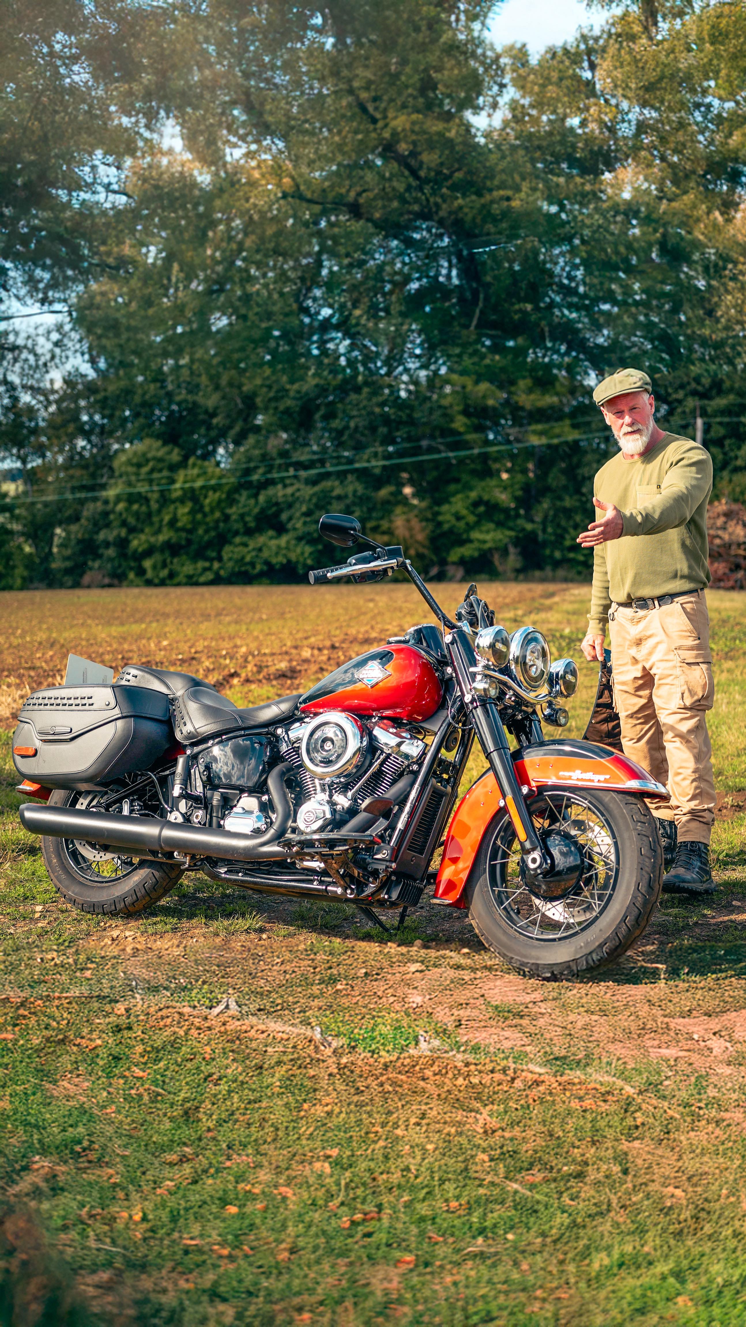 Instagram post by @mrdarcyandtheolman for Harley-Davidson. Caption reads: The Different personalities of the Heritage....