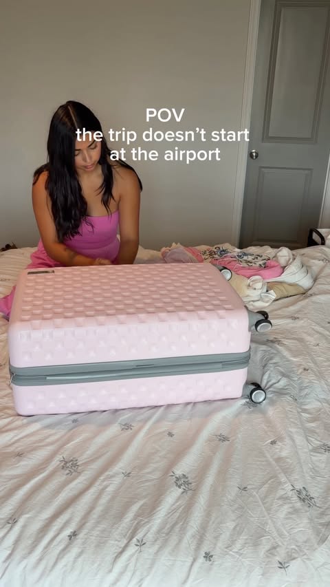 Instagram post by @angieegalvann for American Tourister. Caption reads: [...] bringing home. 😉 Shop the American....