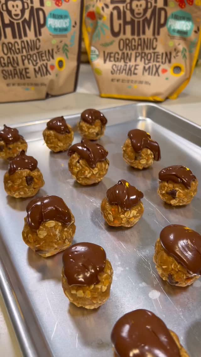 Instagram post by @lettuceturnipdabeets for EarthChimp. Caption reads: @earthchimp Carrot Cake Protein Balls🥕 [...].