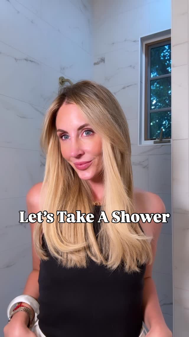 Instagram post by @ashleyandemilyblog for OLAPLEX. Caption reads: Shower with me while I tell you about some of my....