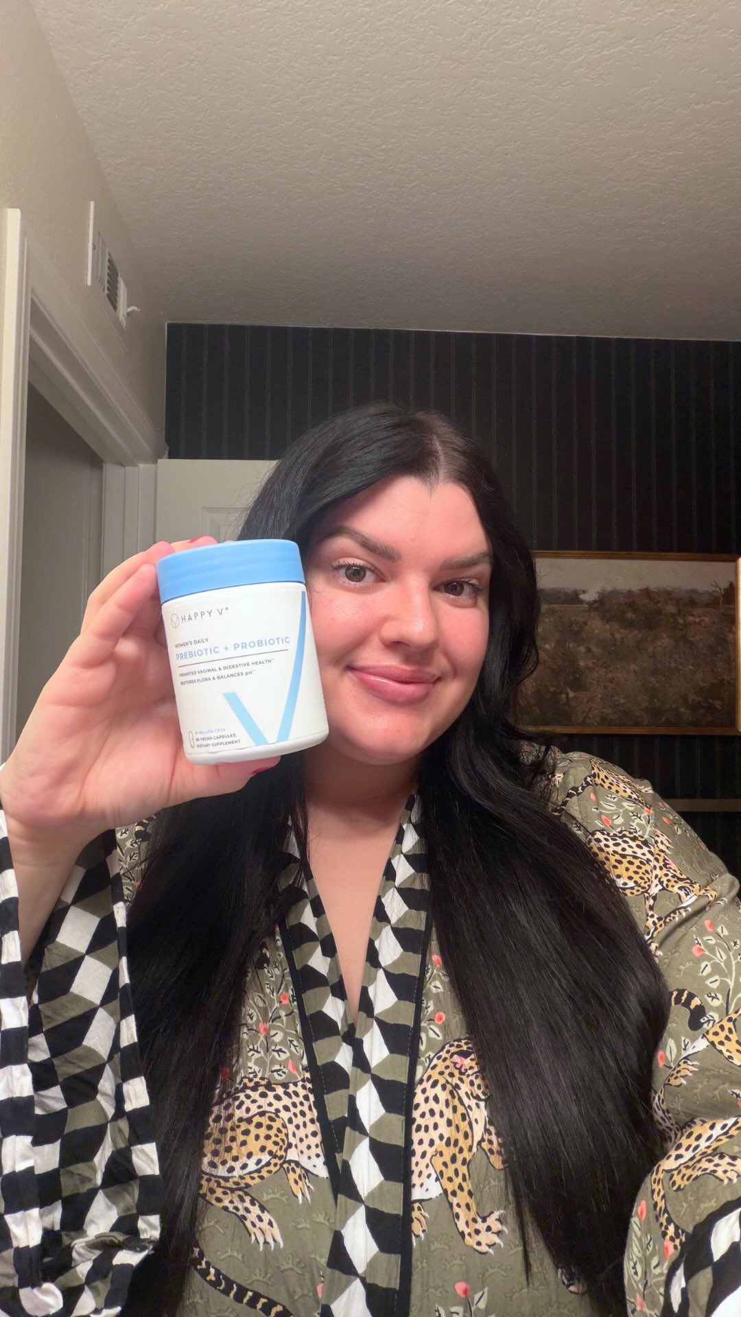 Instagram post by @allietassano for Happy V. Caption reads: Halfway through the week! 🤍
 Happy V’s Prebiotic....