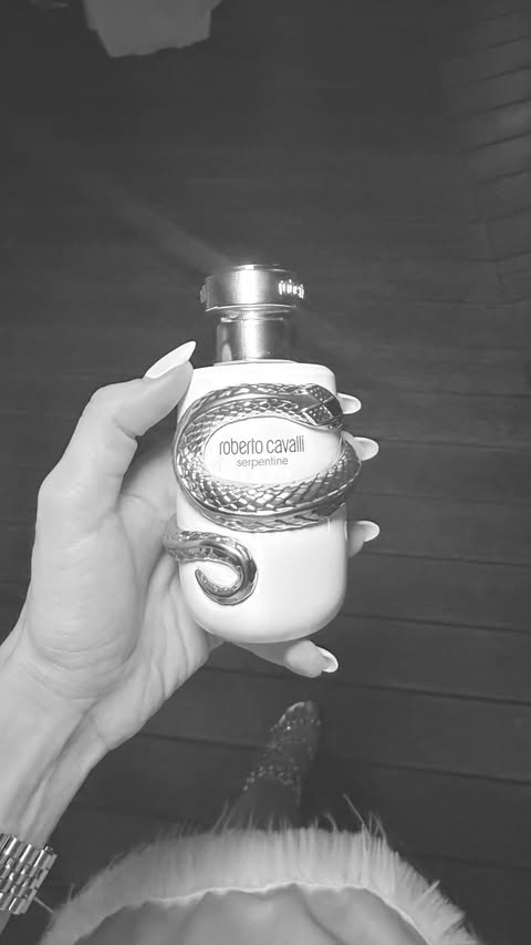 Instagram post by @layanfarhat for Roberto Cavalli. Caption reads: [...] second skin that turns power into....