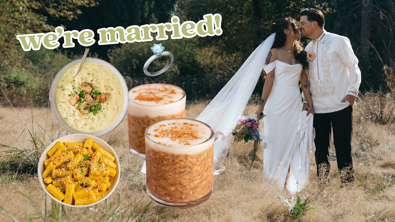 YouTube post by @Sweetsimplevegan for Hedley & Bennett. Caption reads: WE GOT MARRIED! (Full Day of Eating + Wedding....