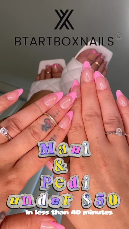 Instagram post by @misstryb4youbuy for BTArtboxnails. Caption reads: [...] pedi this month with a new @btartboxnails....