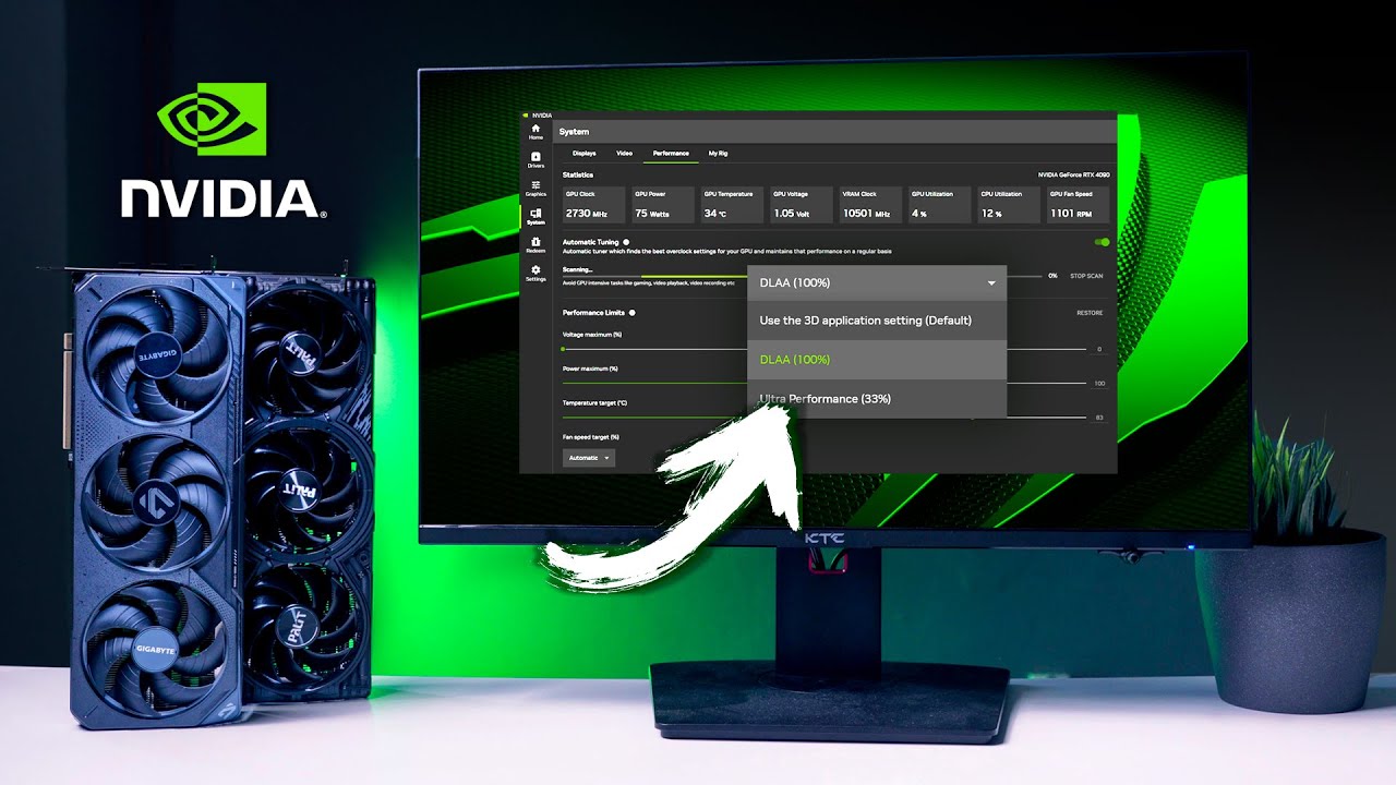 YouTube post by @geekboy for NVIDIA. Caption reads: Jak správně nastavit NVIDIA grafickou kartu? Tipy....