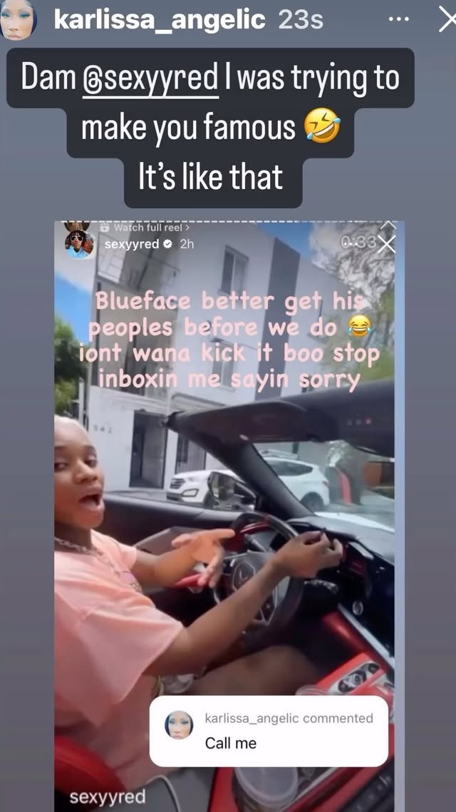 Instagram post by @zbanga_2.0 for The Shade Room. Caption reads: Karlissa thought her & @sexyyred we cool… what’s....