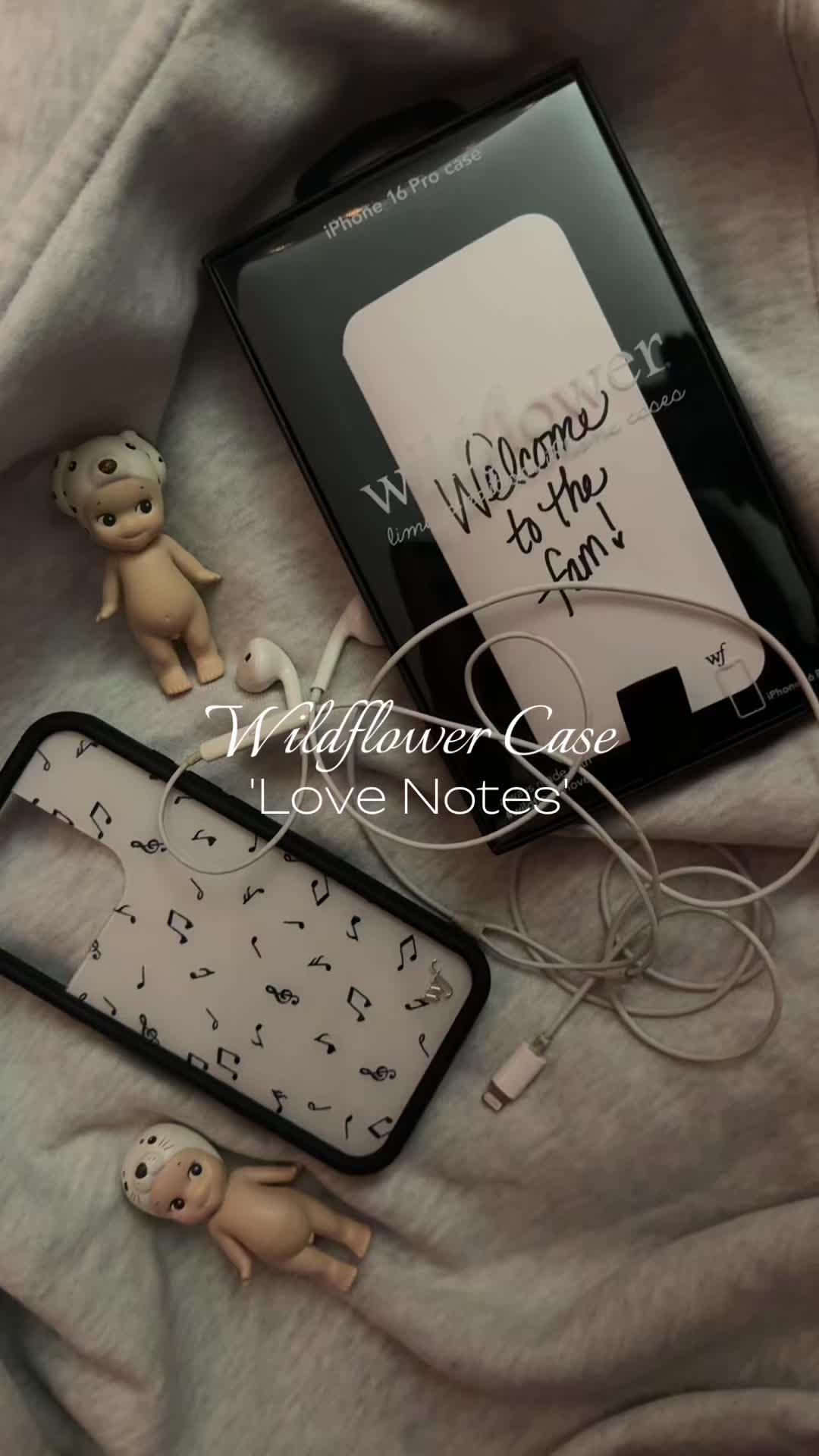 TikTok post by @deanblunt1999 for Wildflower Cases. Caption reads: @Wildflower Cases in 'Love Notes' 🎶.