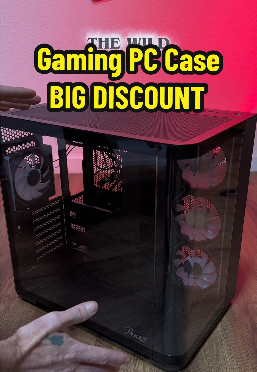 TikTok post by @dandjtiktokshop for Newegg. Caption reads: @Newegg, Inc. ATX Computer CASE Rosewill ACA503b....