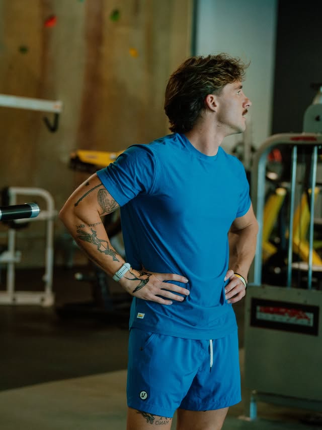 Instagram post by @jameslwhitee for Vuori. Caption reads: Moving different in 2026 with @vuoriclothing....