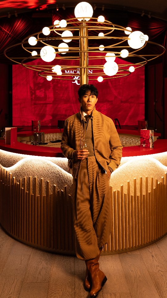 Instagram post by @thedesmondtan for The Macallan. Caption reads: A bold new look for an iconic whisky! 🥃....