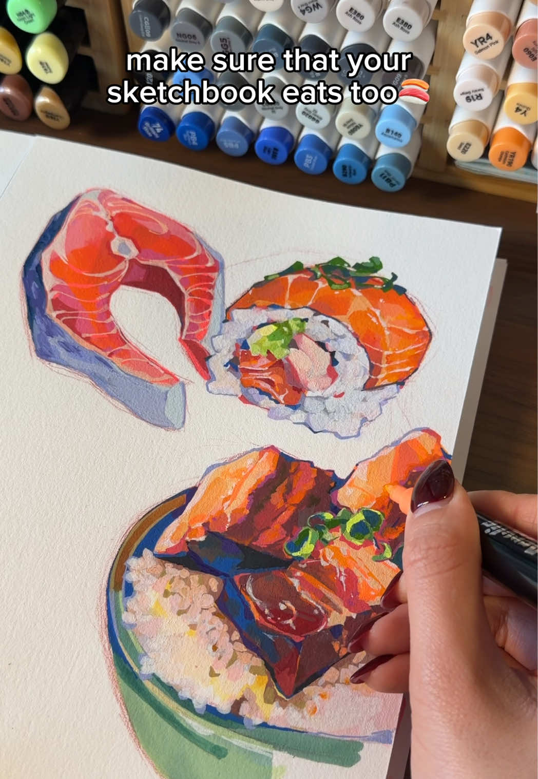 TikTok post by @sunfwer for Ohuhu. Caption reads: markers from @Ohuhuart🎀 (code sunfwer for an....