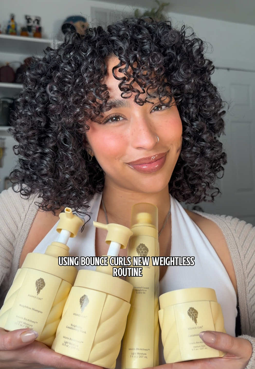 TikTok post by @a1iyahhh for BounceCurl. Caption reads: NEW PRODUCTS ALERT ⚠️ @BounceCurl you did your big....