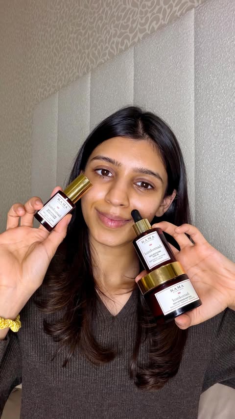 Instagram post by @rithink.this for Kama Ayurveda. Caption reads: [...] simple with the kumkumadi range from....