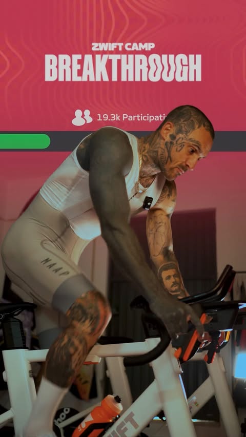 Instagram post by @thecyclingtattooist for Zwift. Caption reads: [...] cave to riding outside try this new @gozwift....