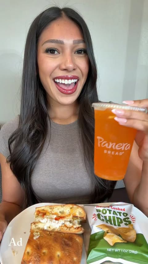 Instagram post by @keilapachecoeats for Panera Bread. Caption reads: [...] 🧡Always the perfect pick me up!....