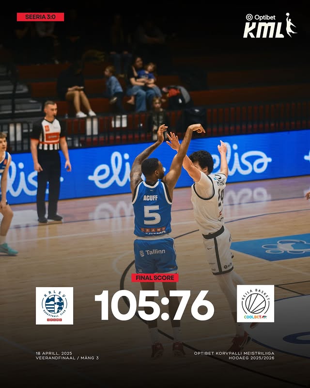 Instagram post by @basketee for Optibet Eesti. Caption reads: @kalevcramo võitis seeria 3:0 ja jõudis....