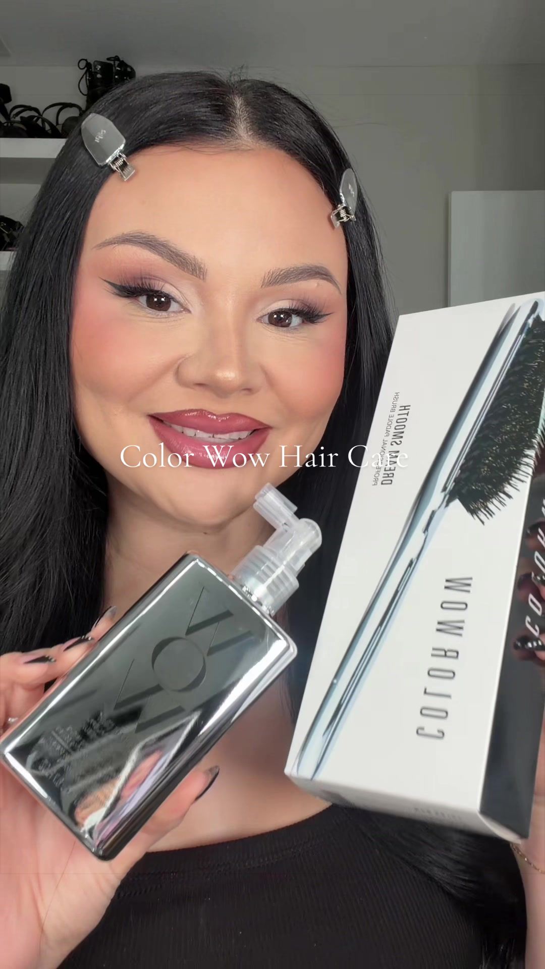 TikTok post by @keekittykimm for Color Wow Hair. Caption reads: @Color Wow Hair 🤍 #tiktokshop #colorwow [...].