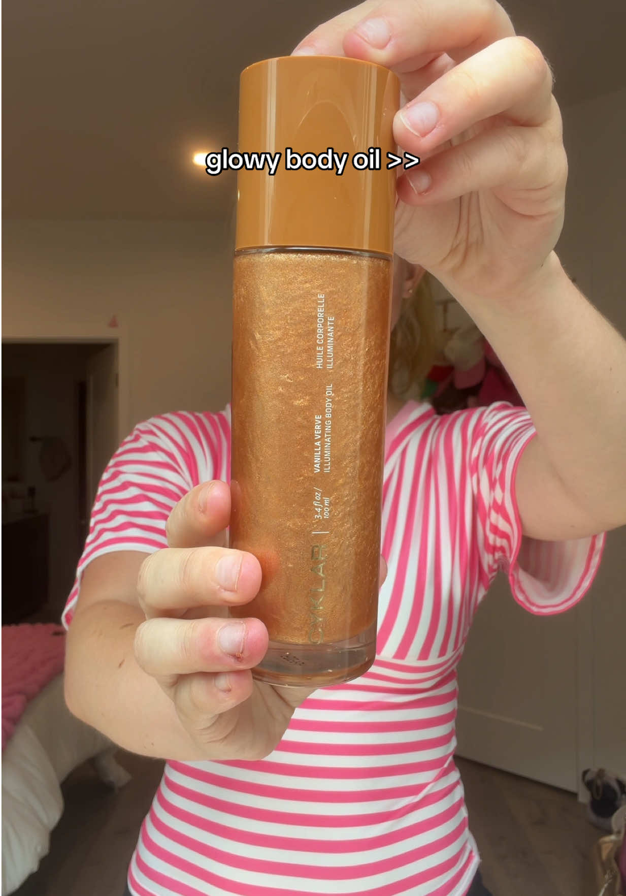 TikTok post by @pipercrawford6 for Cyklar. Caption reads: [...] it smells like vanilla 😍🍨🧁 #bodyoil....