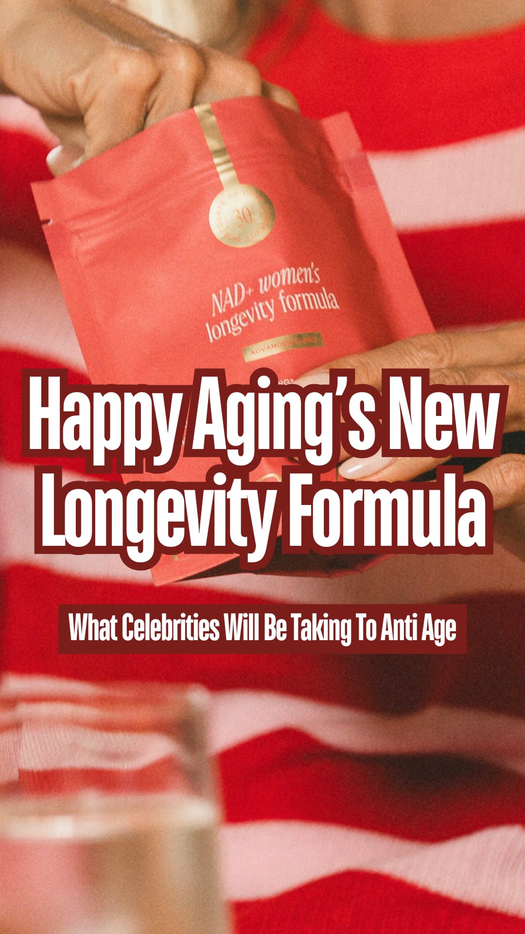 Instagram post by @thebrandblueprint_ for Happy Aging. Caption reads: [...] be taking this for longevity. 

Meet Happy....