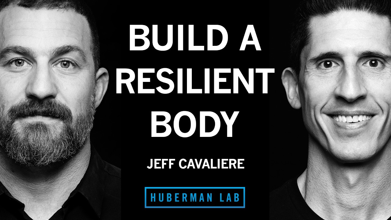 YouTube post by @hubermanlab for from Our Place. Caption reads: Jeff Cavaliere, MSPT, CSCS, is a physical....