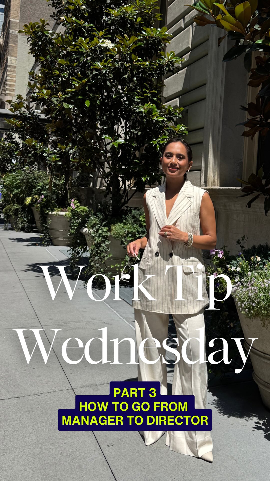 Instagram post by @jeanelleteves for Monsoon. Caption reads: Part 3: How to go from Manager ➡️ Director | Work....