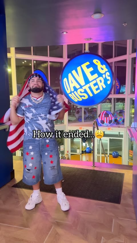 Instagram post by @lejuanjames for Dave & Buster's. Caption reads: The boys let me down 😩🇺🇸 luckily....