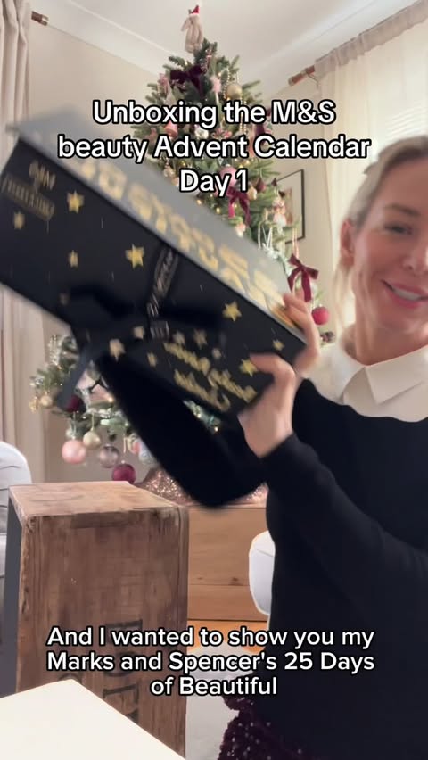 Instagram post by @iamellahudson for Marks and Spencer. Caption reads: #ad #pr #unboxing #adventcalendar #beautyadvent....