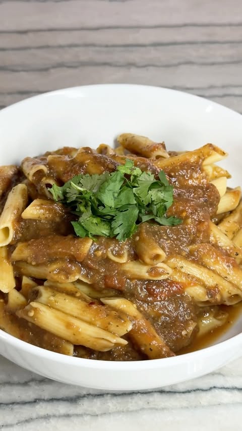 Instagram post by @healthyveganeating for Kuvings. Caption reads: [...] and Eggplant Pasta: #ad I’m using my KUVINGS....