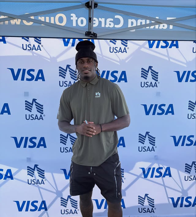 Instagram post by @xavier_legette for USAA. Caption reads: #ad Thank you to @visa , @usaa and Camp Lejeune....