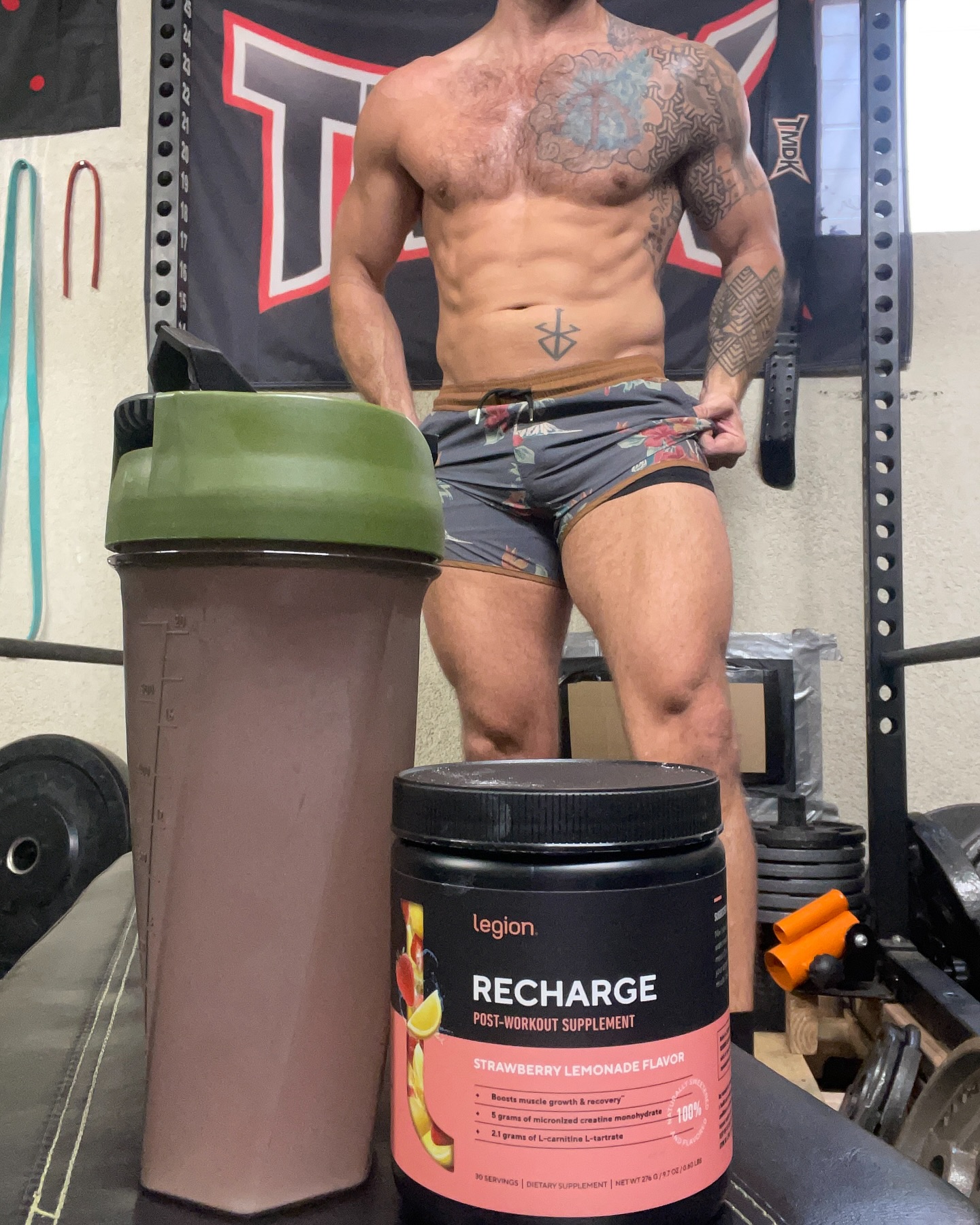 Instagram post by @shanetmdk for Legion. Caption reads: #legday and DnD done! Workout shown on second....