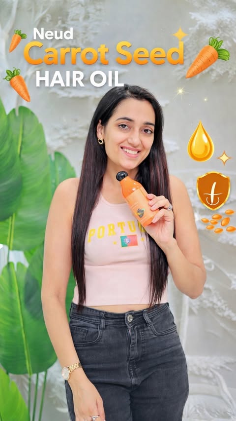 Instagram post by @its_mekiarasingh for NEUD. Caption reads: Say goodbye to hair fall with NEUD Carrot Seed....