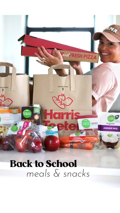 Instagram post by @busylittleizzy for Harris Teeter. Caption reads: Need Quick Dinner Options & Back to School....