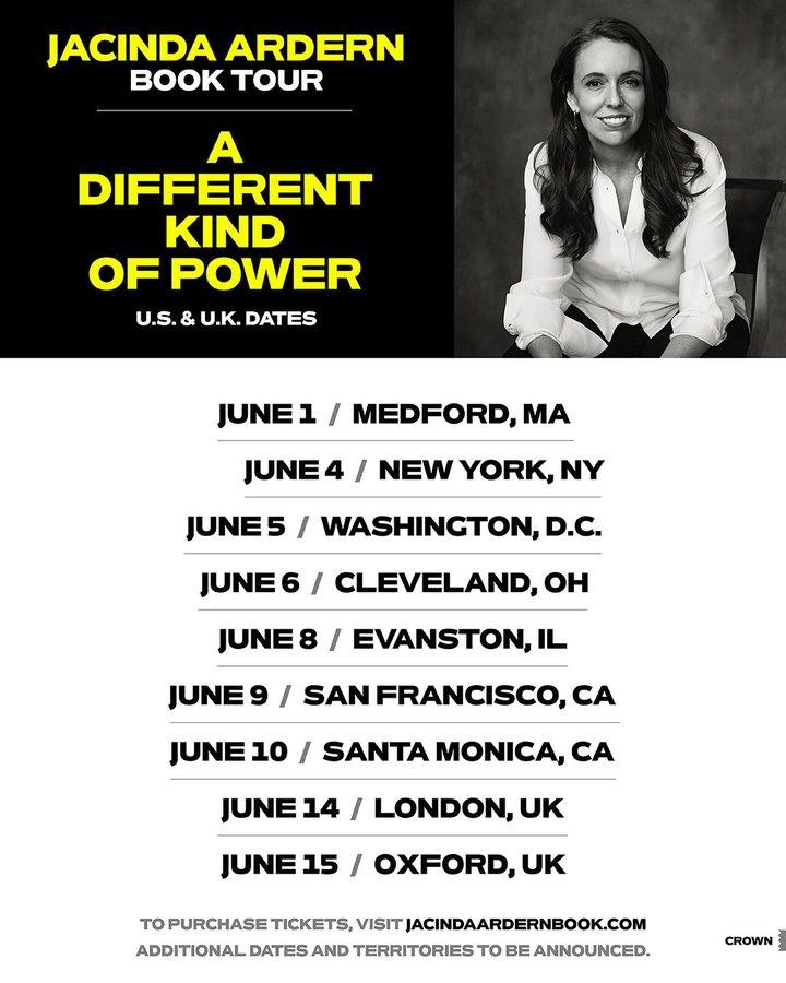 Instagram post by @jacindaardern for Crown Publishing. Caption reads: I’m heading out on a book tour for A DIFFERENT....