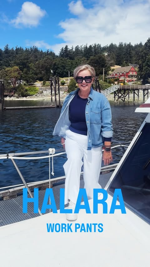 Instagram post by @stylealiveafter55 for Halara. Caption reads: [...] for a nautical look. • These pants from....