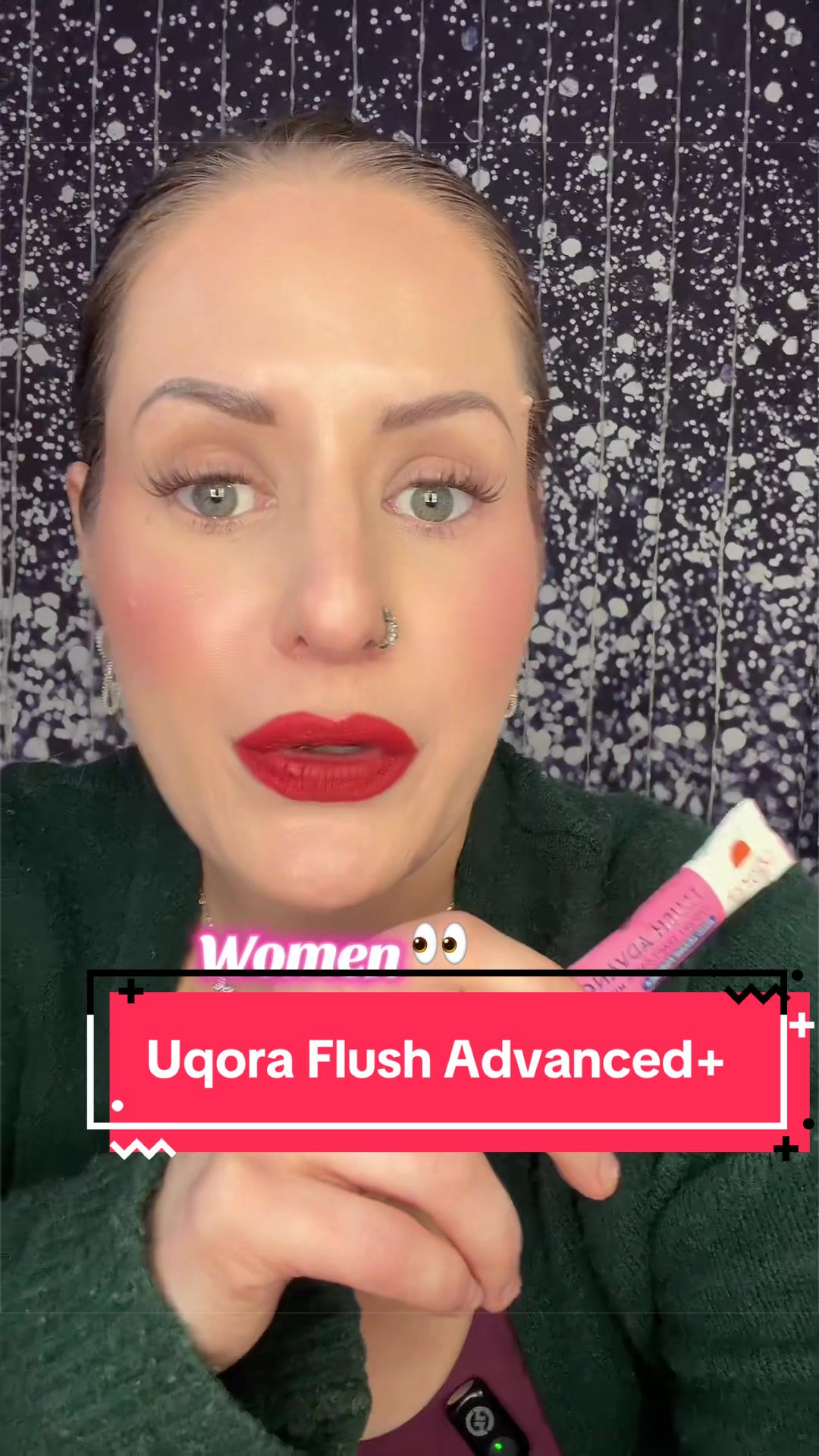 TikTok post by @chrissybtiktokshop for Uqora. Caption reads: @Uqora Official Flush Advanced+ has saved me too....
