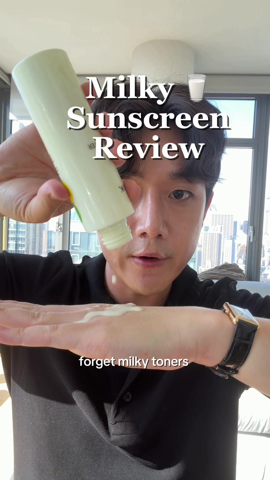 TikTok post by @brutechoi for IUNIK. Caption reads: [...] a liquid /milky 🥛sunscreen like this?....