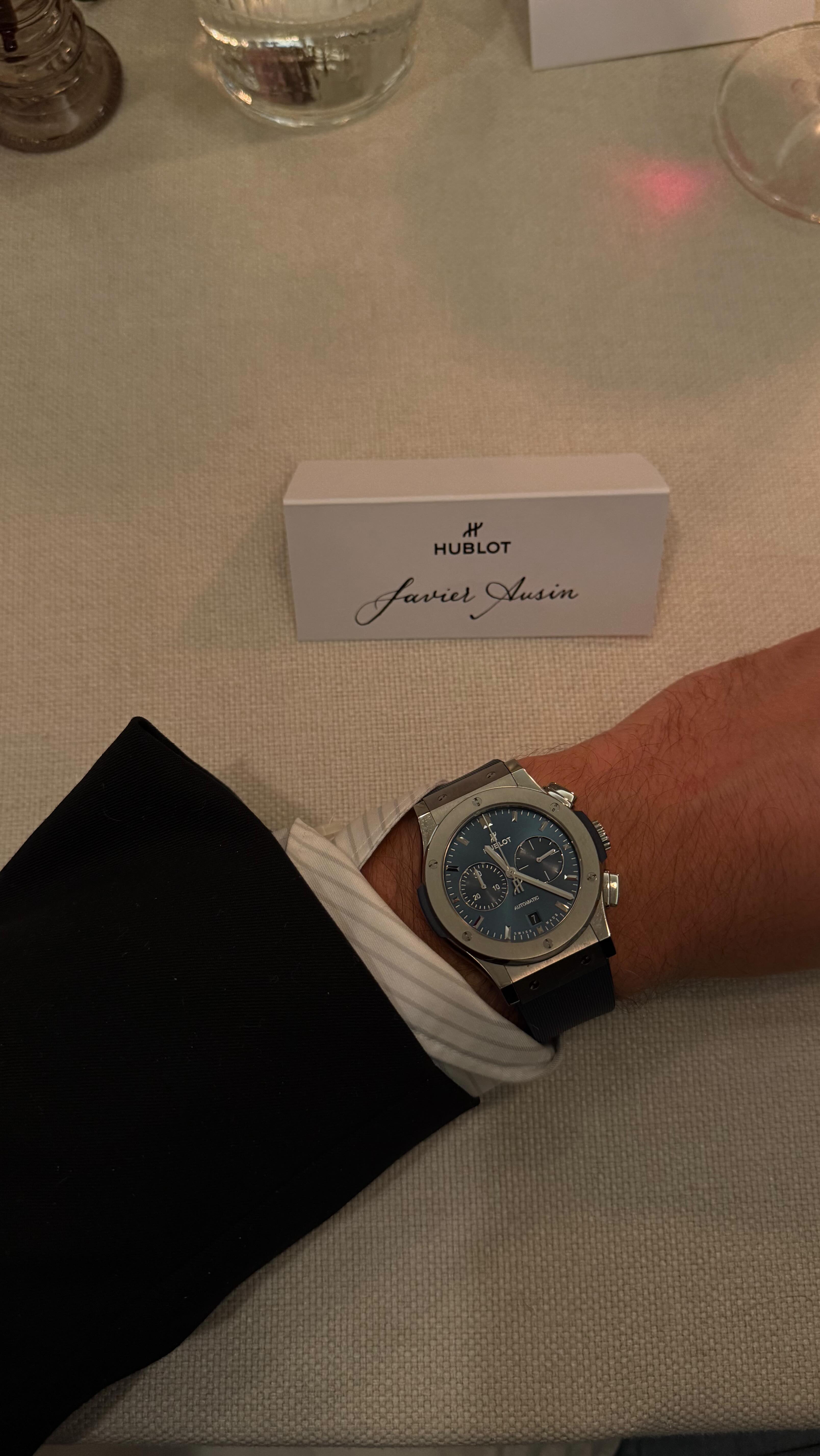 Instagram post by @jausin for Hublot. Caption reads: Last night celebrating the 20th anniversary of....