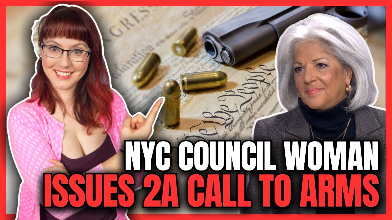 YouTube post by @LibertyDoll for ExpressVPN. Caption reads: NYC Council Woman Issues 2A Call to Arms.