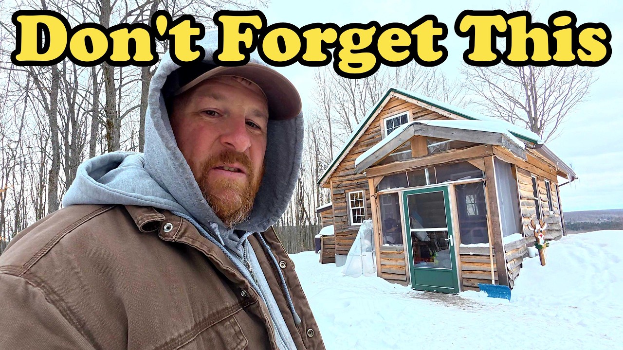 YouTube post by @OffgridwithJayandJen for Birdfy. Caption reads: This Is What It Takes! Winter Living Off-Grid.