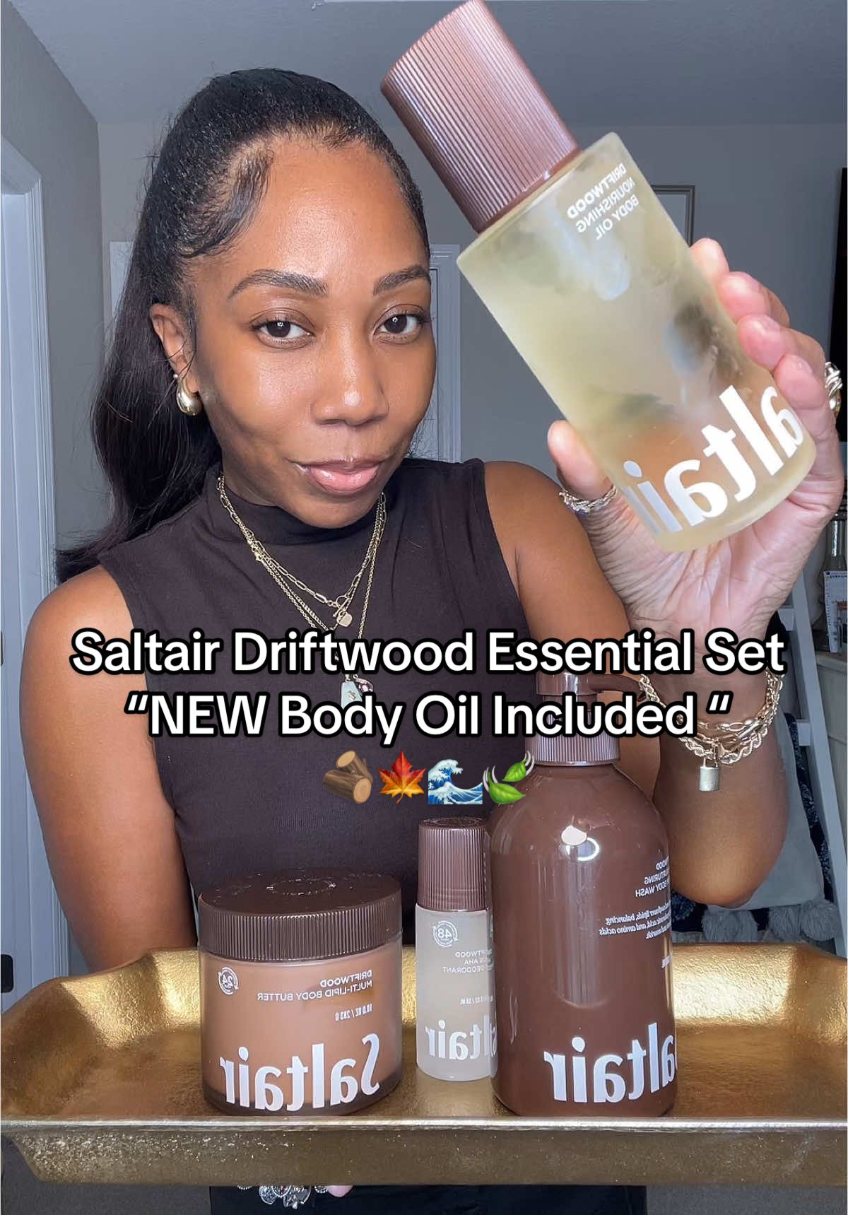 TikTok post by @turah21 for Saltair. Caption reads: New Driftwood Body Oil Included in the Driftwood....