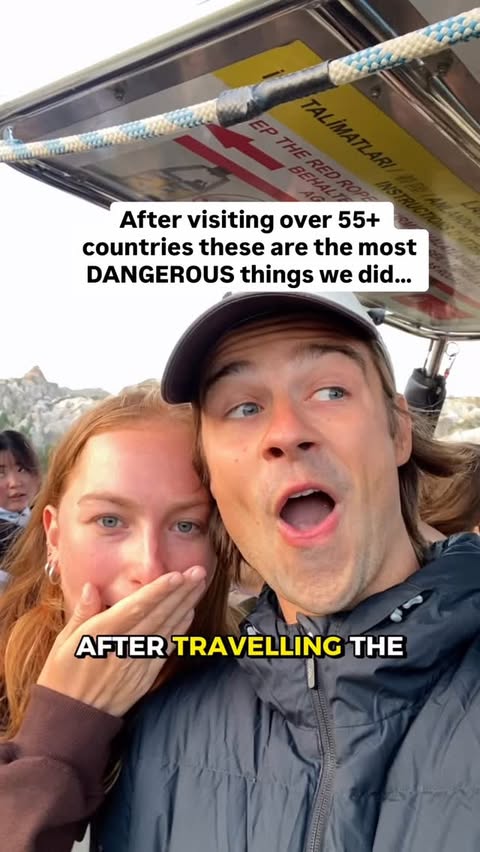 Instagram post by @brittandmitchworldwide for SafetyWing. Caption reads: 😮 Which do you think is the craziest??!

These....