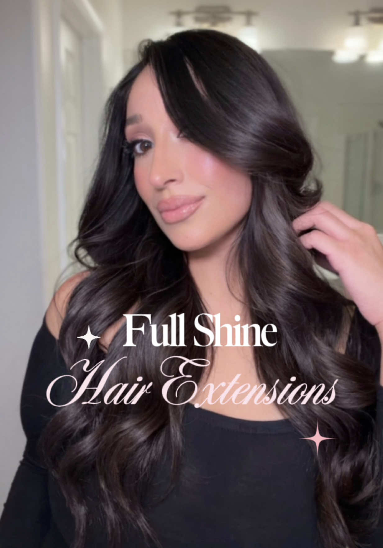 TikTok post by @byandreacastillo for Full Shine. Caption reads: So good! @FullShineHair 💋✨ #hair #hairextensions....